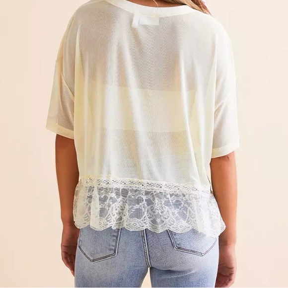 Willow & Root Buckle Elegant Cream Mesh and Lace Women Top Xsmall - Picture 6 of 7